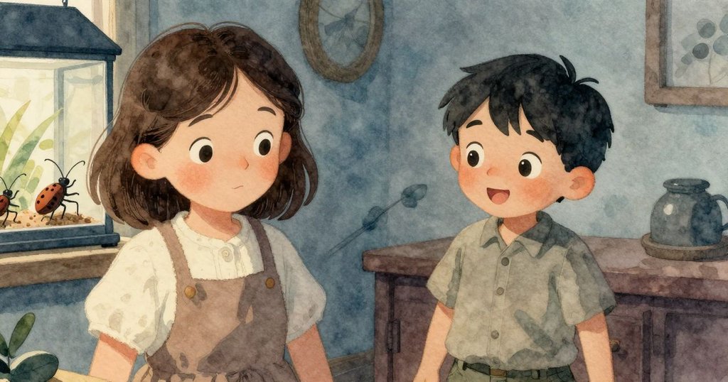 窗台昆蟲盒中蟲子緩慢擺動,細部清晰展現透明牆內生命氣息,呈現室內寧靜角落