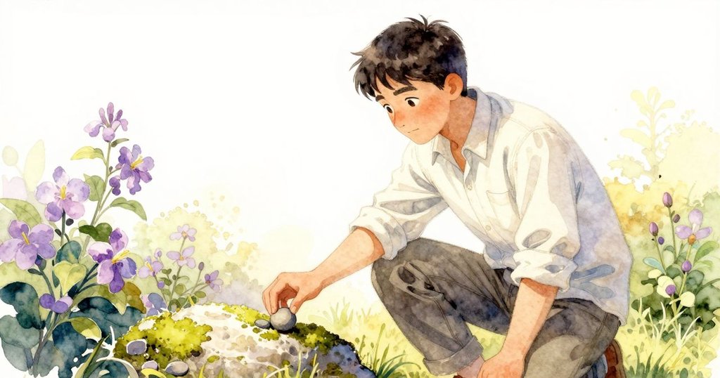 Pascal 在庭院中靜止沉思，注意到石子再次出現於青苔旁，大石襯托下呈現出內心掙扎與決定