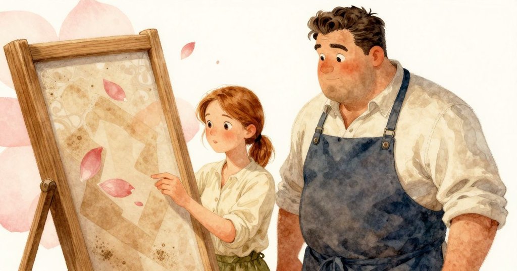 木製沙模框近距離拍攝, 沙粒組成重疊花瓣形狀, 光影穿梭創造超現實效果, 呈現出詩意的構圖