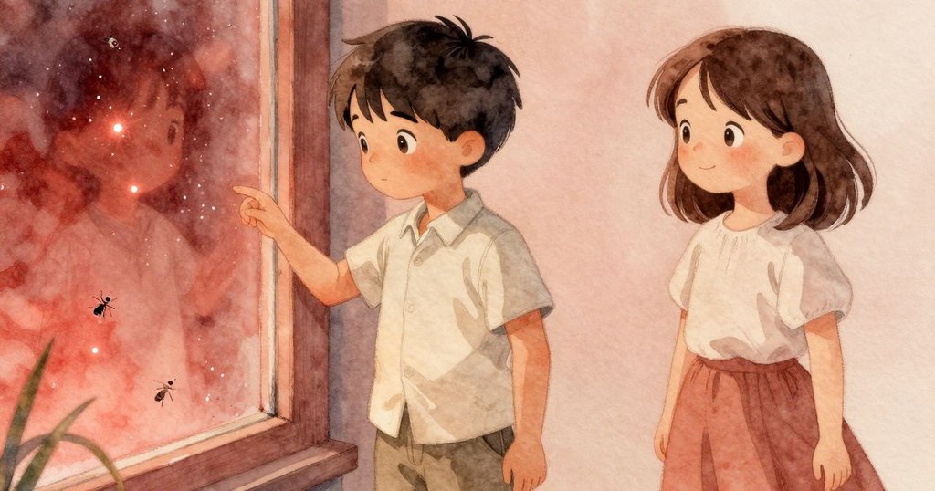 微小的塵埃在玻璃框上閃亮,從小生物視角呈現出微光效果,細節精緻呈現技術之美