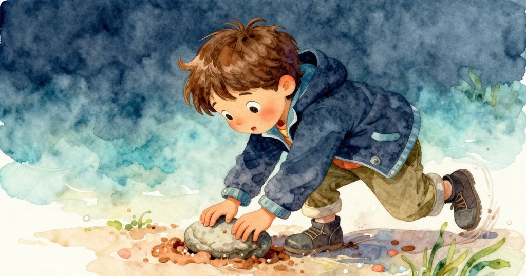 瑞斯注意水位上升,輕握平滑石頭,靴子踏入柔軟泥中留下動態痕跡,展現瞬間動作與變化