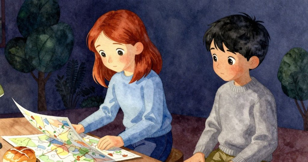 Verity 與 Yorick 在安靜的工作空間中共度時光,桌上地圖輕輕飄動,溫柔光線下展現平和結局