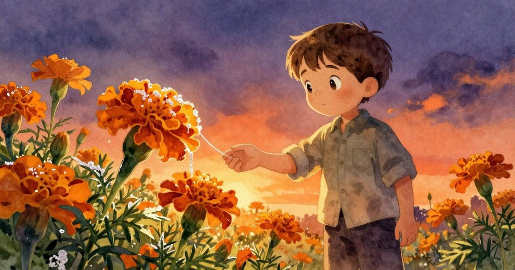 Sullivan從低處觀察鮮花,仔細檢視糖絲點綴的金橙花瓣,充滿柔和光影與細膩情感