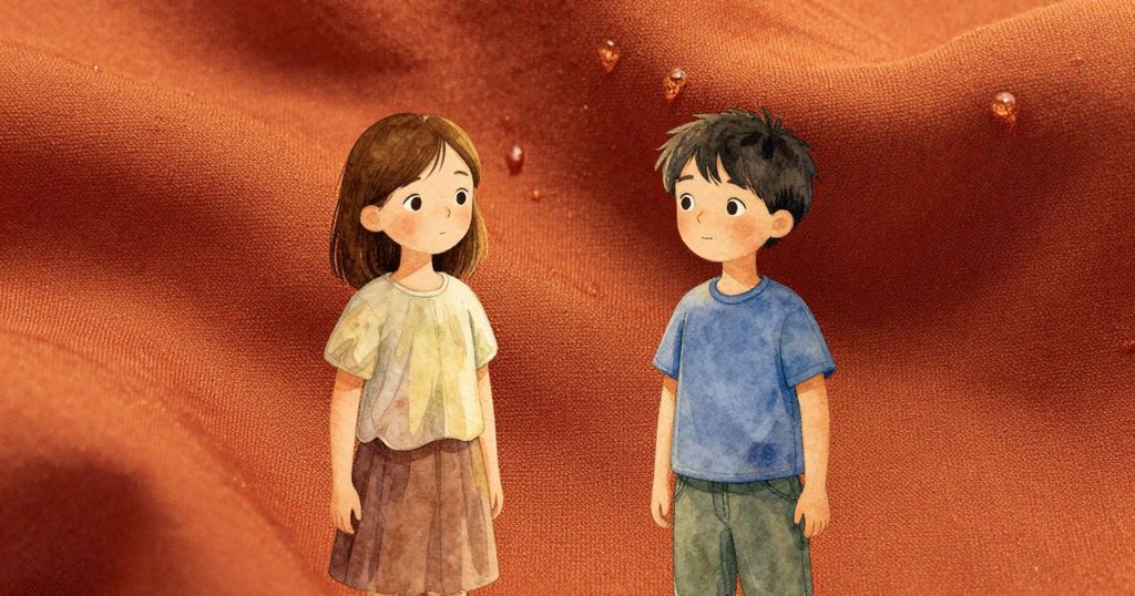 特寫展現染布上閃爍水滴，光線細膩映出染色質感，充滿溫暖與精細工藝的情景