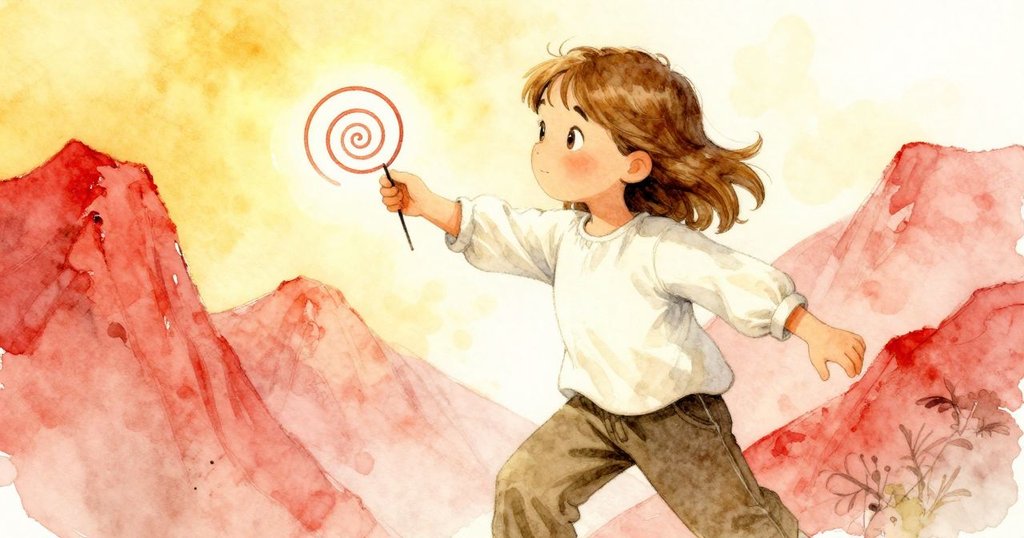 Corinne 積極引導龍偶旋轉，背景中似有山峰映現，動作敏捷且充滿決心與創造力