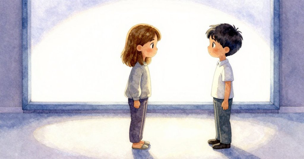 Corinne 與 Ned 在柔光螢幕旁靜靜對視，氛圍由緊張轉為平和，呼應全劇結局的反思與和諧