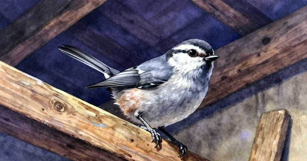 Winona 透過自己的視角望向高高橫樑上棲息的小鳥,感受工作坊內古舊木紋和柔和光線交織的奇妙氛圍。