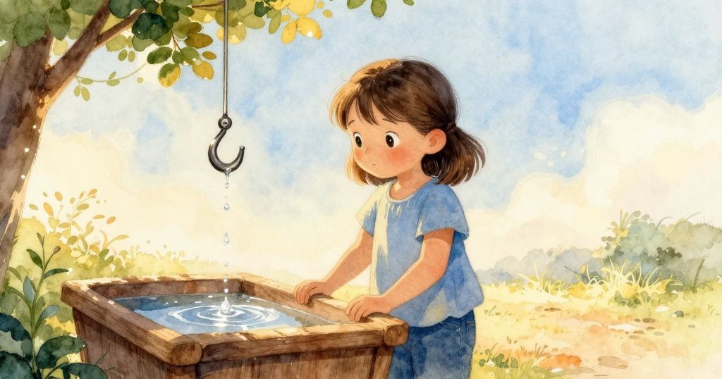 Wanda於木槽旁靜立凝望,水滴輕柔落下,空缺鉤子微光閃爍,整個場景流露出希望與周而復始的情感