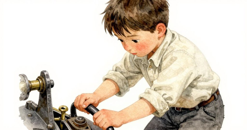 塞德里克仔細檢查老舊手柄與銅製機件，手指輕觸間展現歷史年輪與油光細節