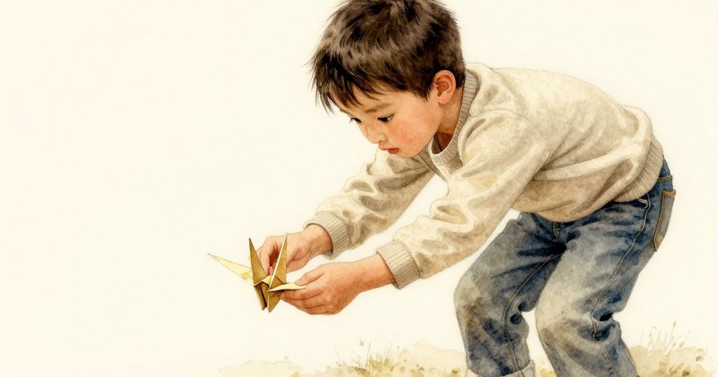 倫在車廂內俯身撿起滑向鞋邊的紙鶴，流露出細膩與關懷的瞬間，動作生動