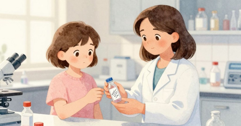 Nadine輕柔置放舊試管後拿起全新試管,實驗室中透出一股平靜與希望,展現更新開始的溫暖情緒