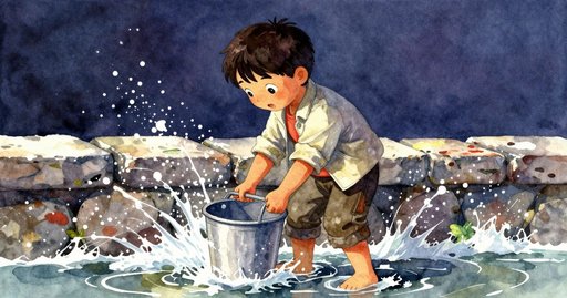 Filling the Bucket beside the Weathered Post