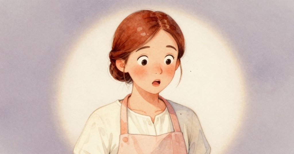 露比驚訝凝視著印刷機上滲出的油墨，表情緊張，細節清晰展現出事故發生緊要瞬間