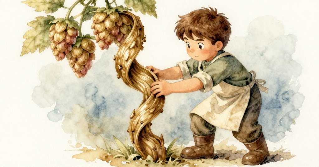 Stella凝視磨坊料斗內顆粒堆積，臉上流露出驚奇與專注，光線柔和，呈現細膩內心活動。