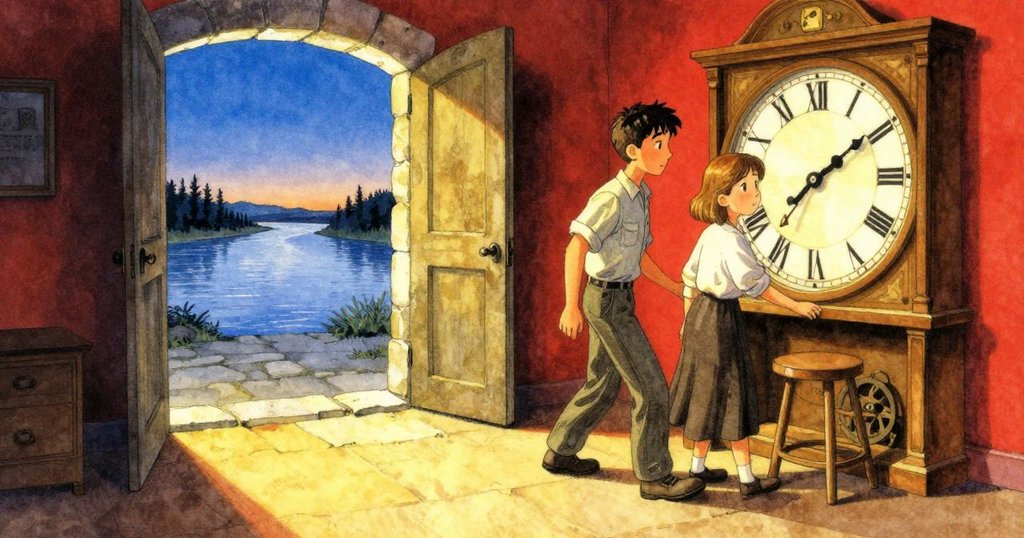 Quinn與Greta離開鐘樓，留下一幕空凳和機械美景，遠處河流在暮光中緩緩流動，故事延續展現無限可能。