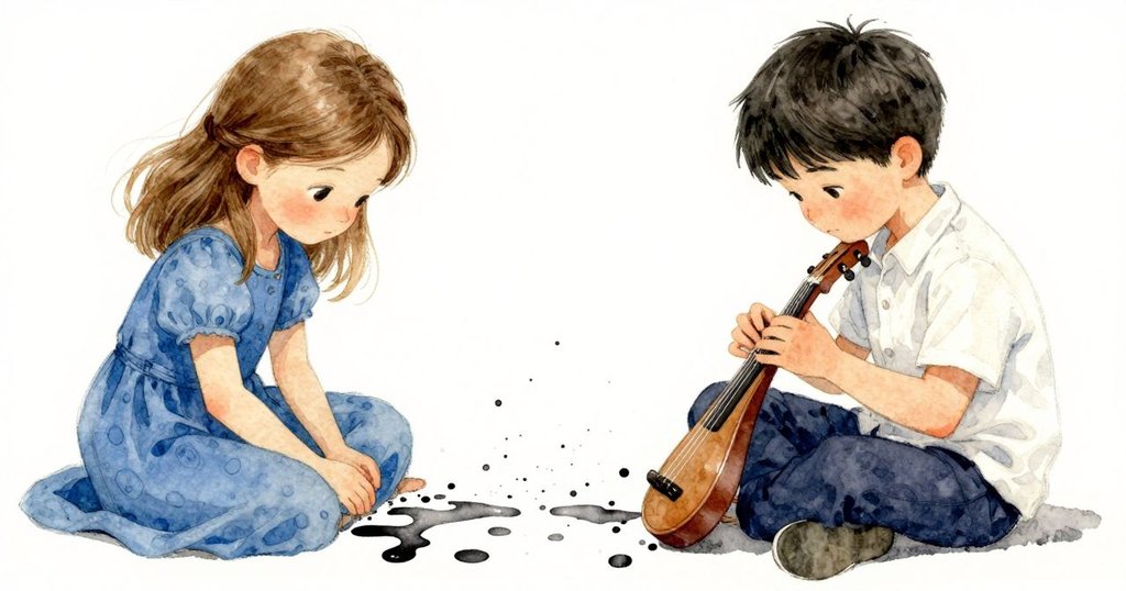 紙上墨水宛如液體般流動，與小鳥足印交織，細膩展現創作過程中的微妙轉變和靜謐美感。