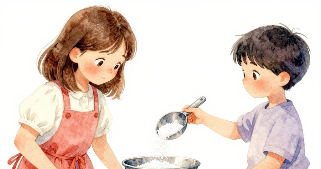 特寫展示一隻手持金屬勺，傾瀉糖晶在轉動機上，每粒糖在柔光中閃爍