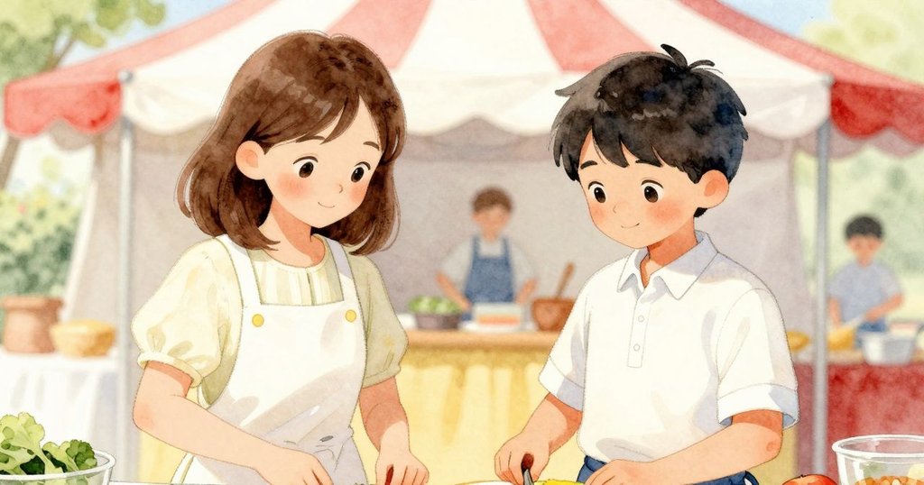 Adele與Wyatt滿懷喜悅微笑慶祝糖絲完美成型，背景中其他工作者同歡同慶，整體氛圍溫暖活躍