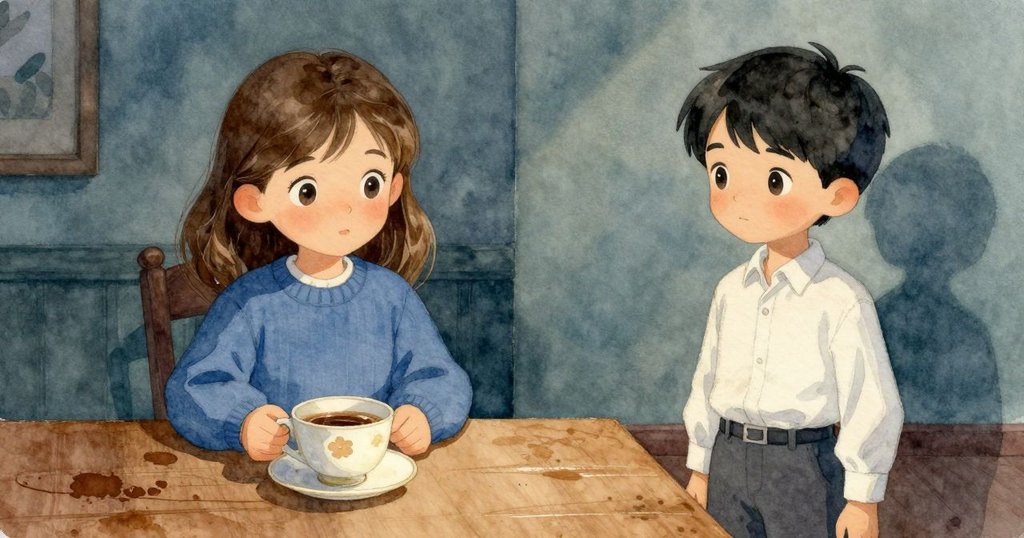 遺忘的茶杯靜臥桌上,茶漬靜靜蔓延,整個房間洋溢著平和溫暖的結尾氛圍