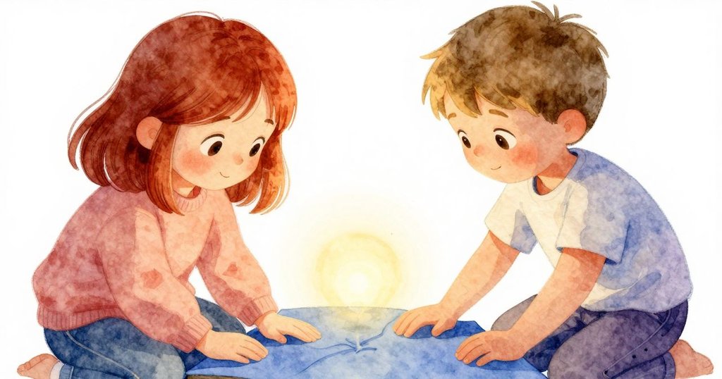 Waverly 的手細膩按壓藍色紙張的摺痕, 展現層次豐富的折痕, 燈光柔和, 感受創作細緻