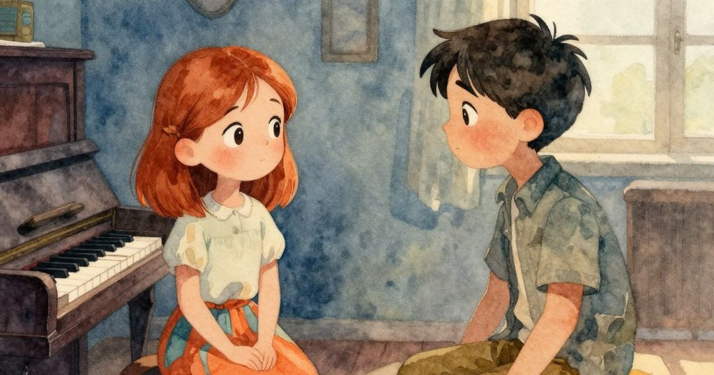 Finn與Ruby近距離互動，Finn溫柔講話，Ruby點頭回應，室內暖光中展現理解與和諧