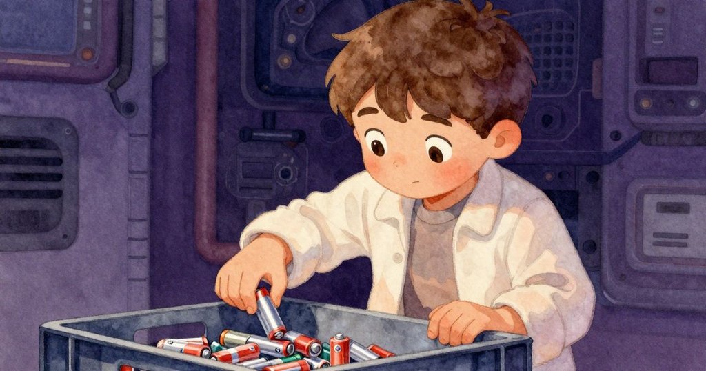 Britt將耗盡電池放於陰涼箱上，動作細膩，象徵收工後轉交新階段，心情平和。