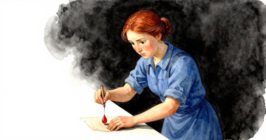 油滴在絨布上頓留，Ruby 疾速調整風箱，神情驚訝與果決交織，機械細節突出。