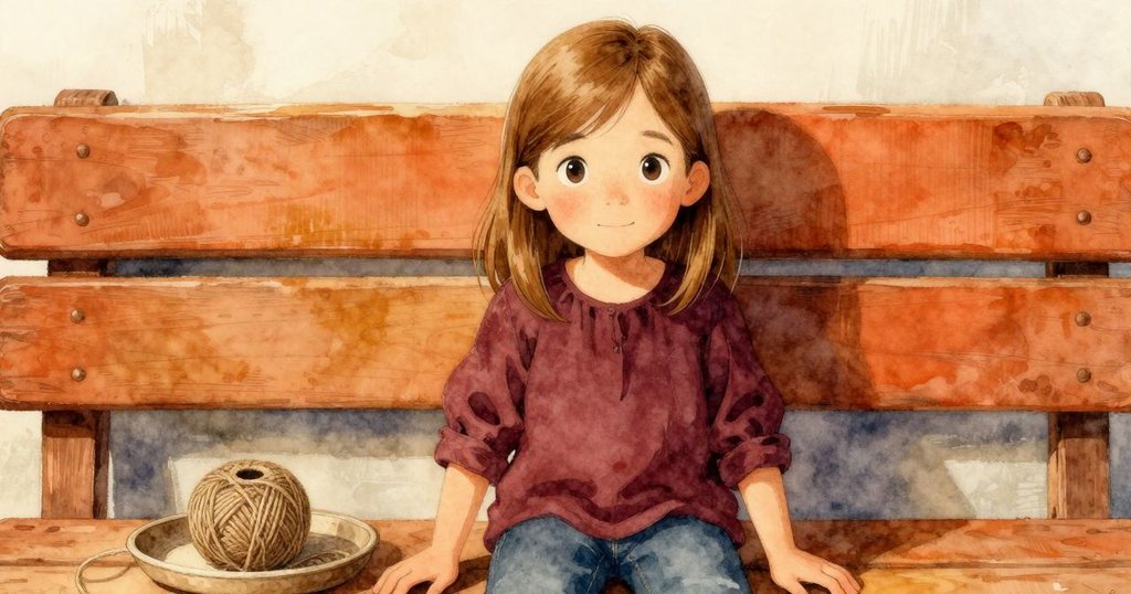 Thea在工作台前細心放置托盤，拿起粗麻繩與細勾針，手部動作明顯，流露出專注與期待