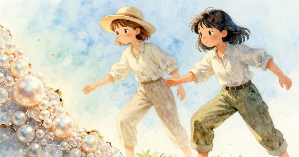 門檻上閃爍著光與影的珠白碎片，細節豐富，呈現出柔和明暗交錯的奇妙質感。