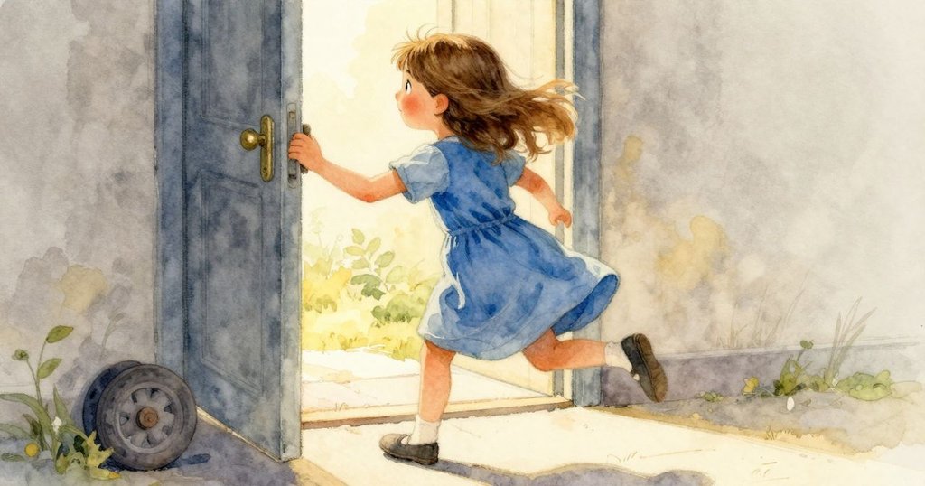 莉莉急速奔向打開的門外，追趕遠去的車輪聲，神情既關切又堅定