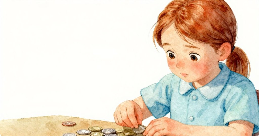 露絲琳的手聚焦排列硬幣，硬幣如齒輪般排列，背景中可見投幣口，展現細膩而專注的情緒