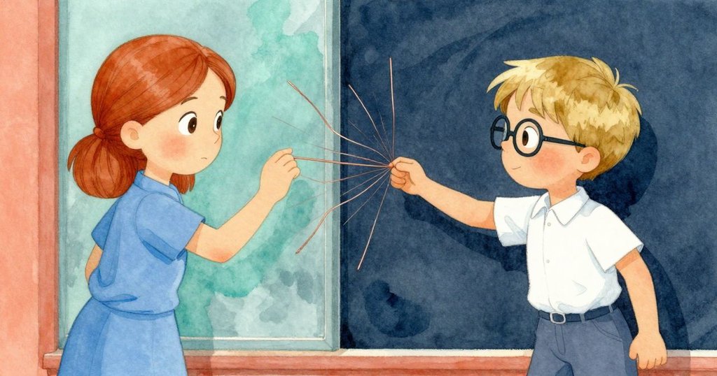 洗衣機急劇晃動，薄銅色耳機線在玻璃上閃過，露絲琳和提奧驚訝凝視，瞬間定格的驚奇情緒