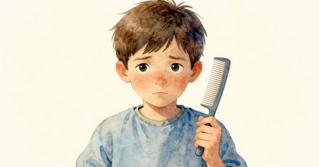 拉法瑞面露猶豫近拍捕捉他握著細齒梳的動作,光線柔和,呈現內心對創作精準與混沌間掙扎