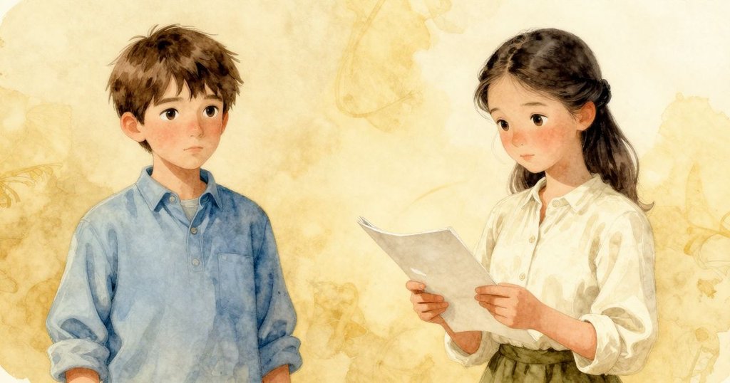 拉法瑞舉起準備好的紙張,手勢透露新可能,芬娜靜觀支持,室內光線柔和,暗示創作旅程延續