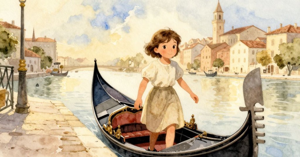 在夏日晚風中，Gemma邁入摩天輪車廂，面帶期待，背景燈光柔和，展現故事開端。