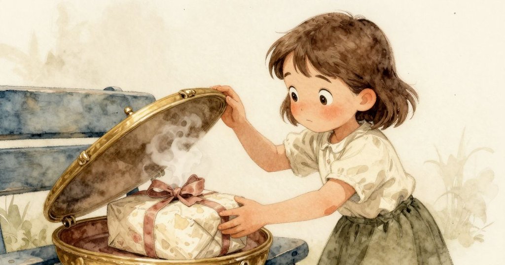 Gemma小心掀起車廂板蓋，露出蒸氣氤氳的包裹和餡餅，情緒複雜而充滿懸疑。