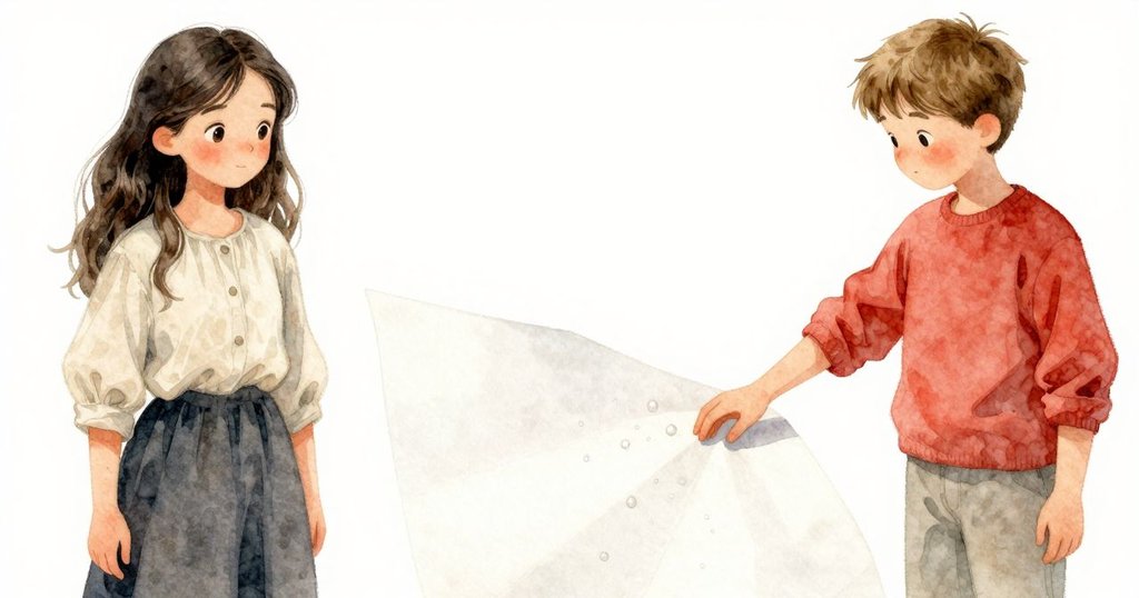 馬倫的手輕觸濕紙,紙面上的水珠和折痕在柔和燈光下清晰,透露出溫暖與細膩質感