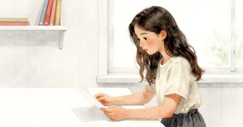 馬倫專注於桌上濕紙,背景展示櫥架上的鶴翼裝飾與窗外微鹹空氣,形成豐富的層次感和回憶