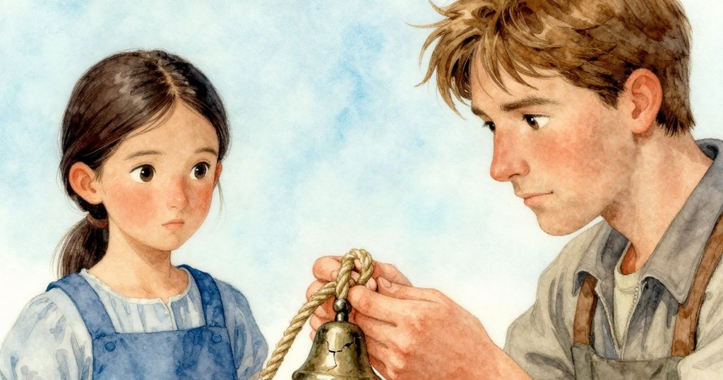 Viola 的手輕碰破裂鐘鐺與纏繞繩索,畫面細膩呈現物件質感與溫柔光影,刻畫神秘細節。