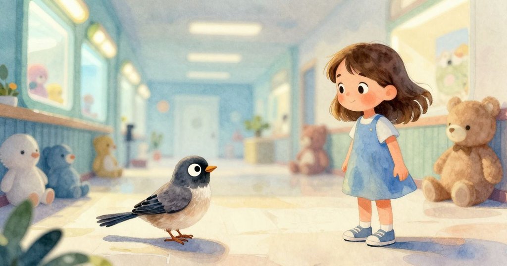 LED燈光緩慢變換,夾娃娃機內部細節在柔和冷光中若隱若現,呈現晨雨般清新平靜氛圍。