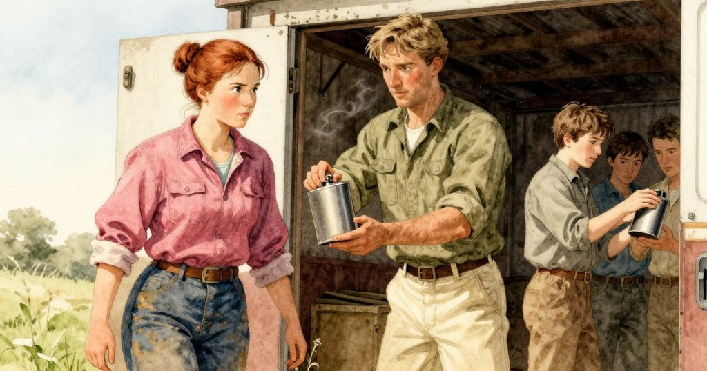 在裝料口微風中,威拉調整移動的橡木瓶,加雷斯以關切目光注視,展現轉換場域的微妙情感。