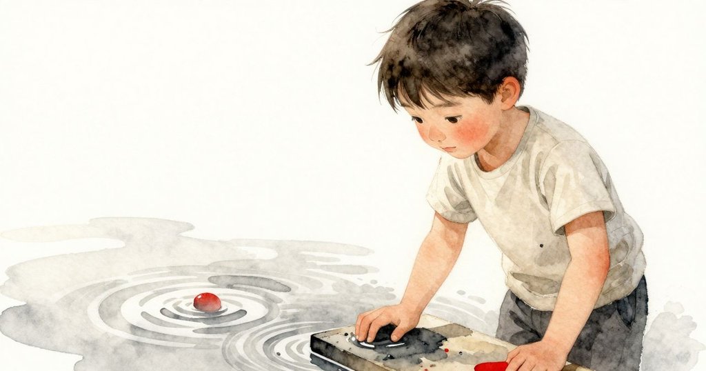 近距離展現濕潤紙上墨跡如水中波紋般流動，揭露印刷品上獨特新月形狀，充滿神秘感