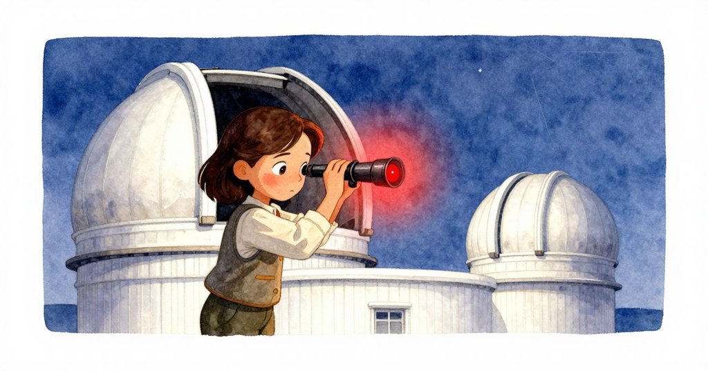 奧黛特穩定望遠鏡調整，紅點準確顯現，寧靜天文台與星空呼應開端，結局充滿安定希望