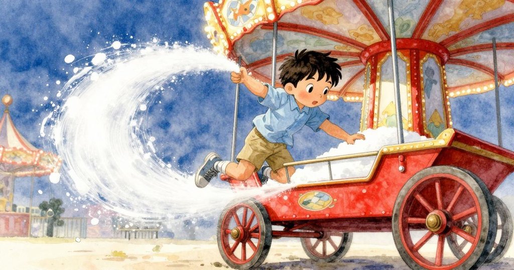 從低視角呈現的小生物眼中,市集小車內Sam正細心控制糖質,柔和光線下充滿生機與動態。