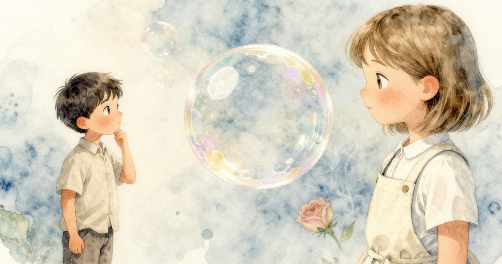 保羅手部輕觸吹管,薄玻璃氣泡呈現水下般光澤,蒸氣柔和流動,畫面夢幻細膩。