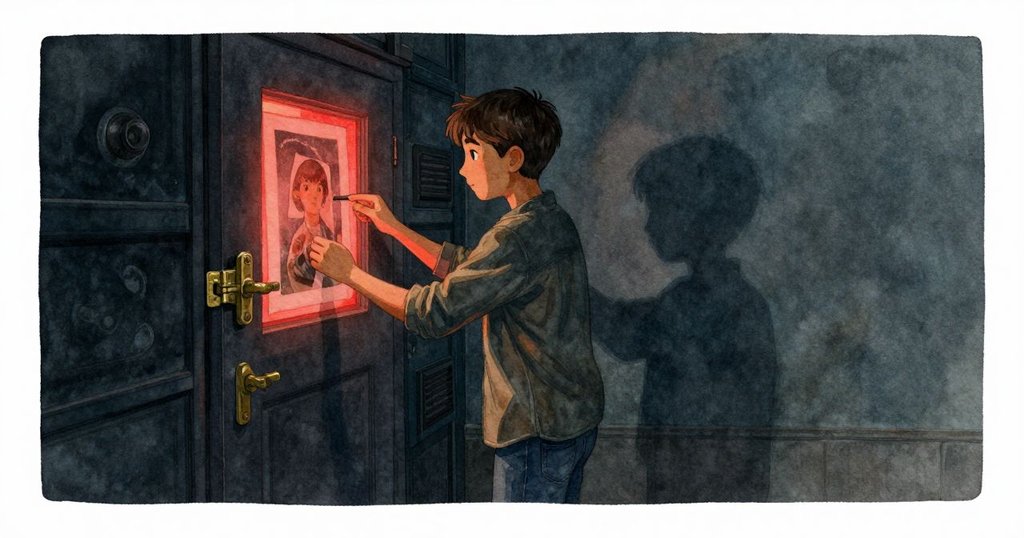 Cruz 最後緩緩打開暗房門扣,涼風輕撫臉龐,紅燈映照新作品,表情平靜呈現轉變與解脫