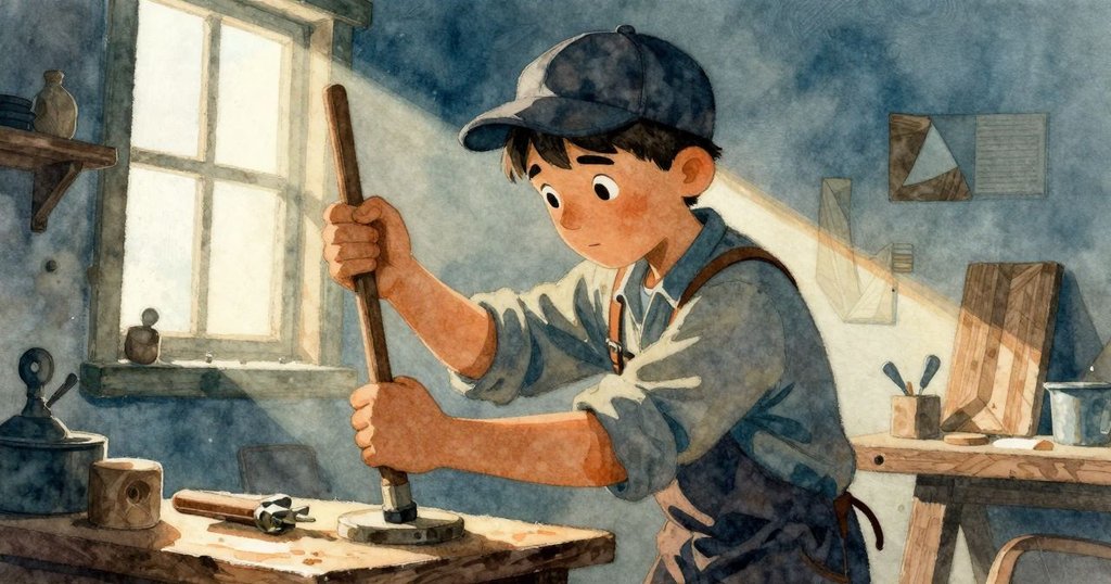 赫克托操作轉台，漆面板在冷光下展現抽象幾何圖案，光影明暗對比強烈，呈現動感。