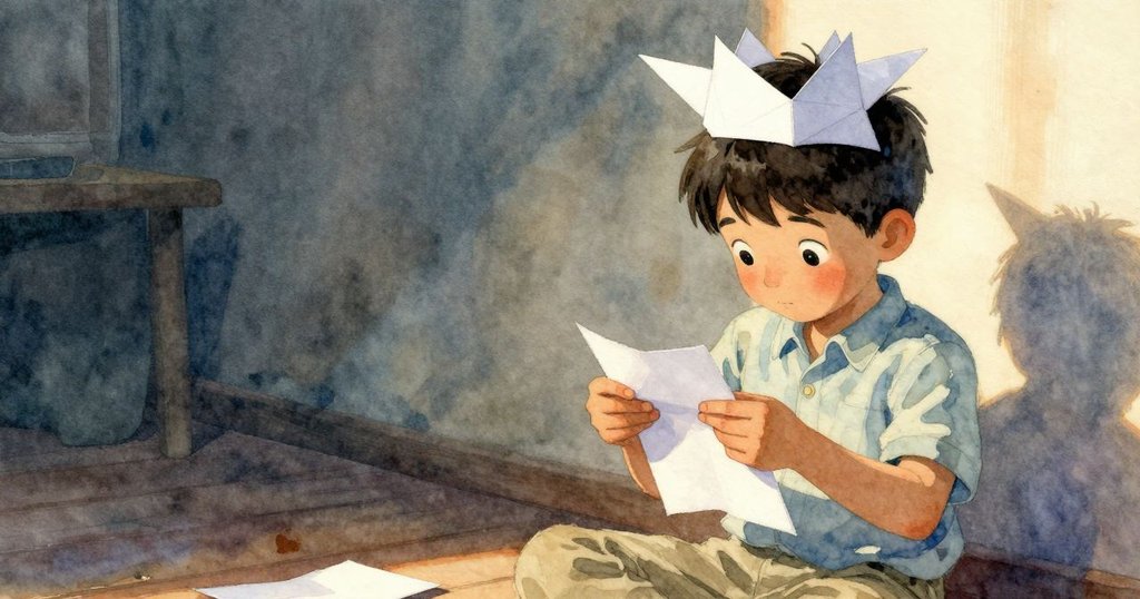 Jude以觸感引導摺紙,紙張凹痕轉變為鶴形皇冠,實體與想像並融展現創新過程與細膩情緒