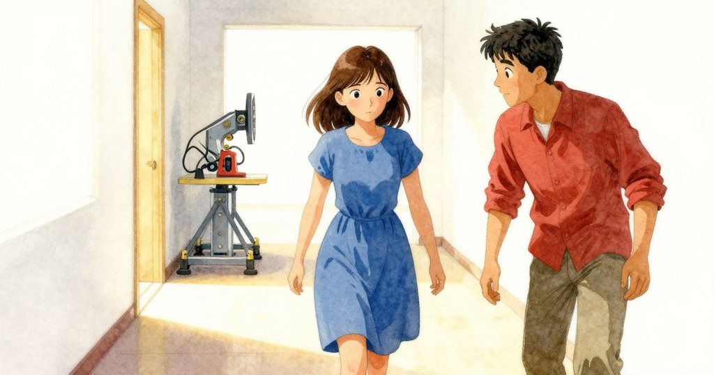 卡蒂亞與皮爾斯一同走向透入柔和陽光的走廊,背後機械空間與旋轉木馬遠景相輝映,寓意嶄新開始與希望。