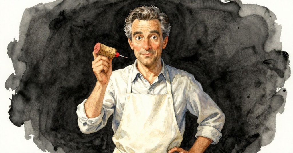 格里馮聚焦於充滿歷史感的瓶塞與小管滴液, 手部細節展露專注, 周圍工坊溫柔光影輕映